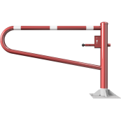 Swiveling gates | to be fixed by plugs, hot-dip galvanized and red coated with white reflecting rings | total width: 1500 mm | with Euro profile cylinder lock